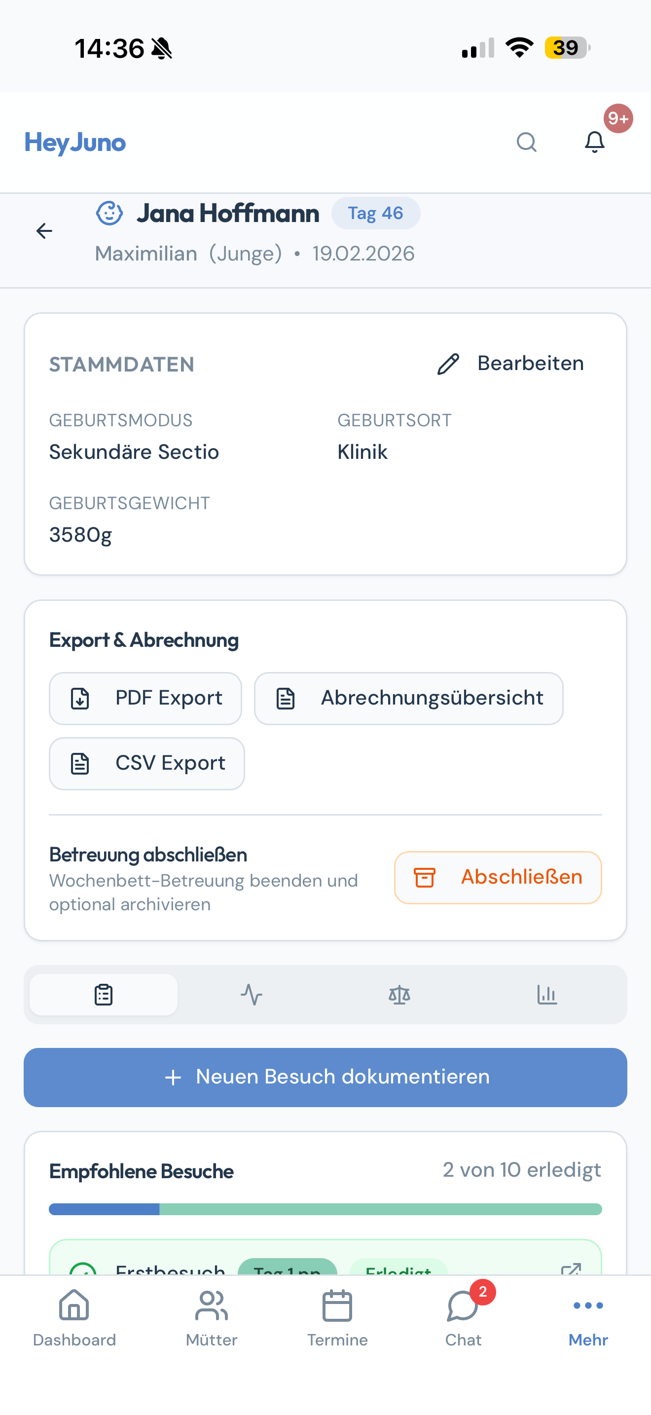 HeyJuno Wochenbett-Dokumentation