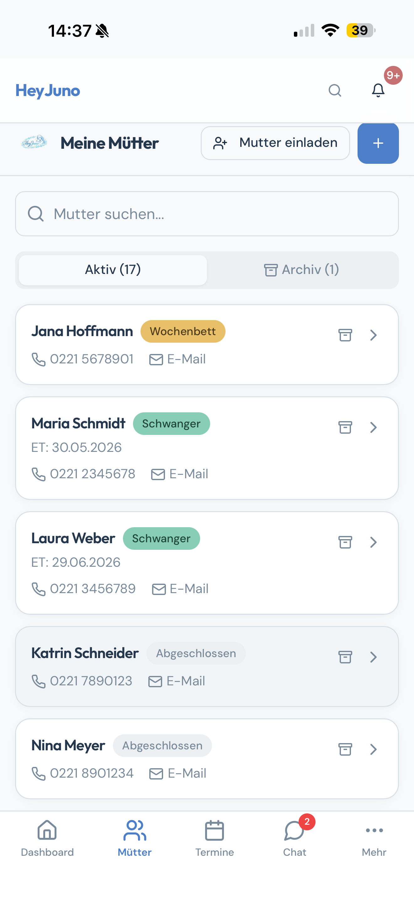 HeyJuno M&uuml;tter-Liste